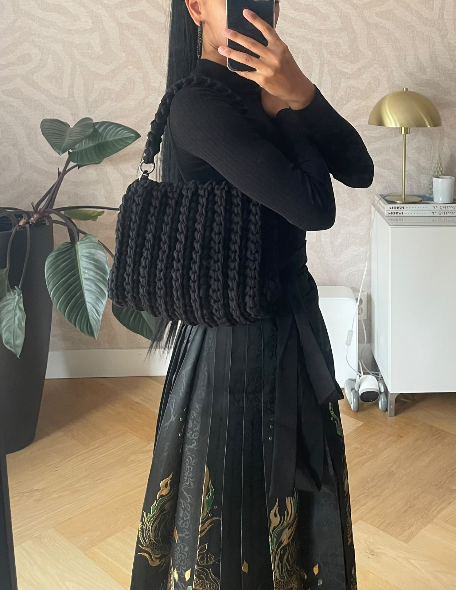 Black Crescent Hobo worn with a dark outfit