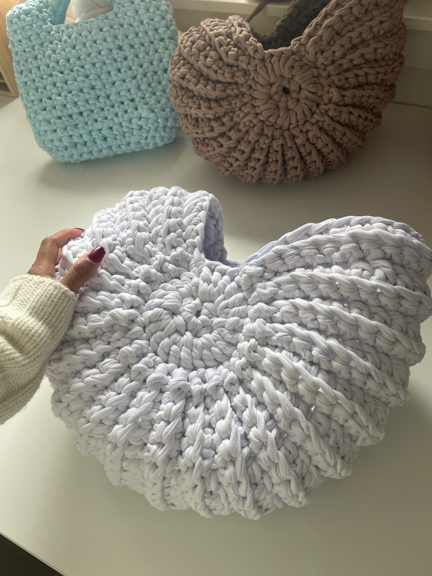 Handmade crocheted bags in progress